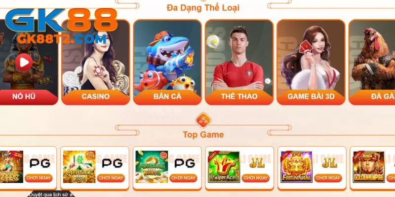 Điểm danh kho game cược đình đám của GK88 